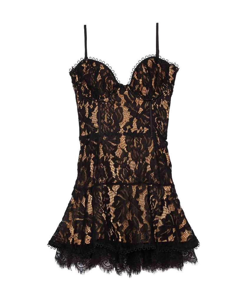 Lace Belted Flare Mini Dress