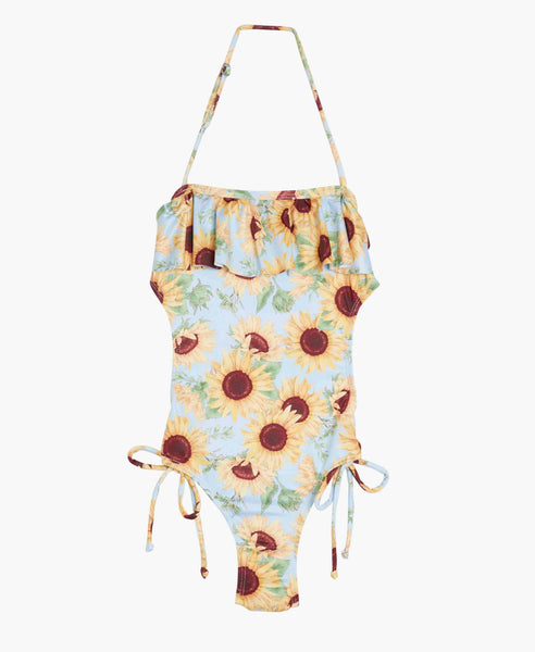 Sunflowers Open Back Ruffle Swimsuit